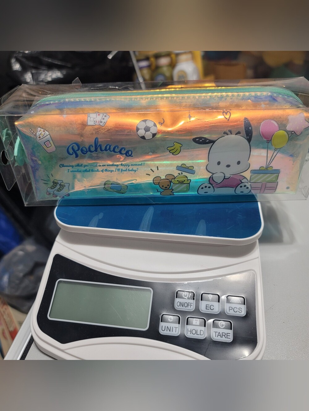 Sanrio Pochacco Holographic Pencil Case - Iridescent Orange/Blue